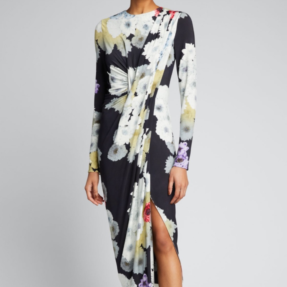 JASON WU COLLECTION
Peony Floral Fluid Jersey Drape Midi Dress In Navy Multi